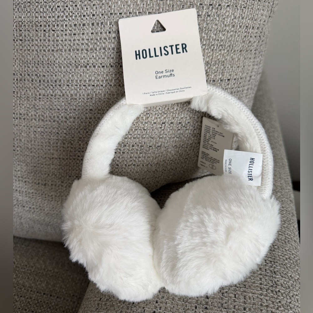 Hollister White Furry Earmuffs